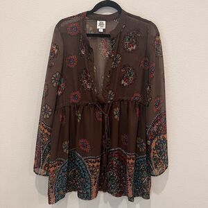 Ivy Jane Sz L Womens Oversized Sheer Paisley  Top Floral Boho Travel Relaxed